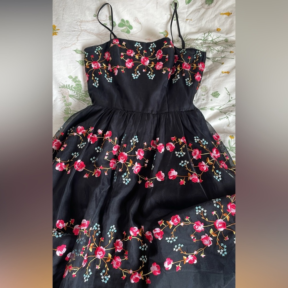 pretty black floral embroidered tutu dress. silk shell and polyester inside. - Picture 1 of 3